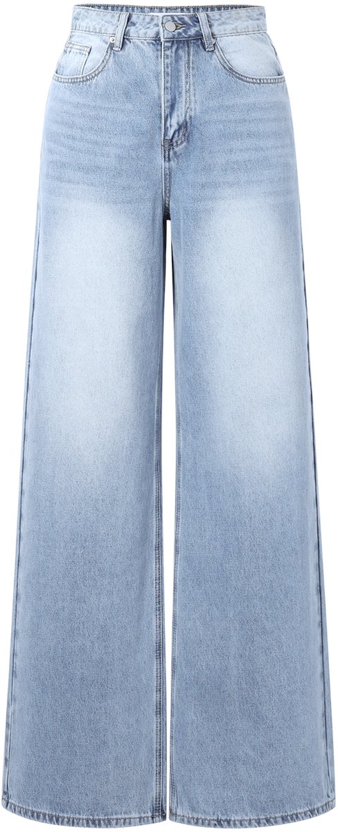 Comfortabele Dames Denim 'Wijde Jeans' met Flatterend High-Waist Silhouet - Babyblauw - Maat M