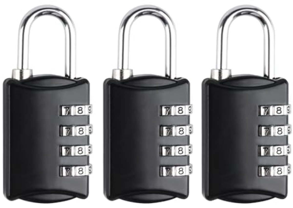 Cijferslot Hangslot Combinatieslot 4-Cijferig – 3 Stuks – Weerbestendig Metaal – Voor Bagage, Kluisjes en Koffers
