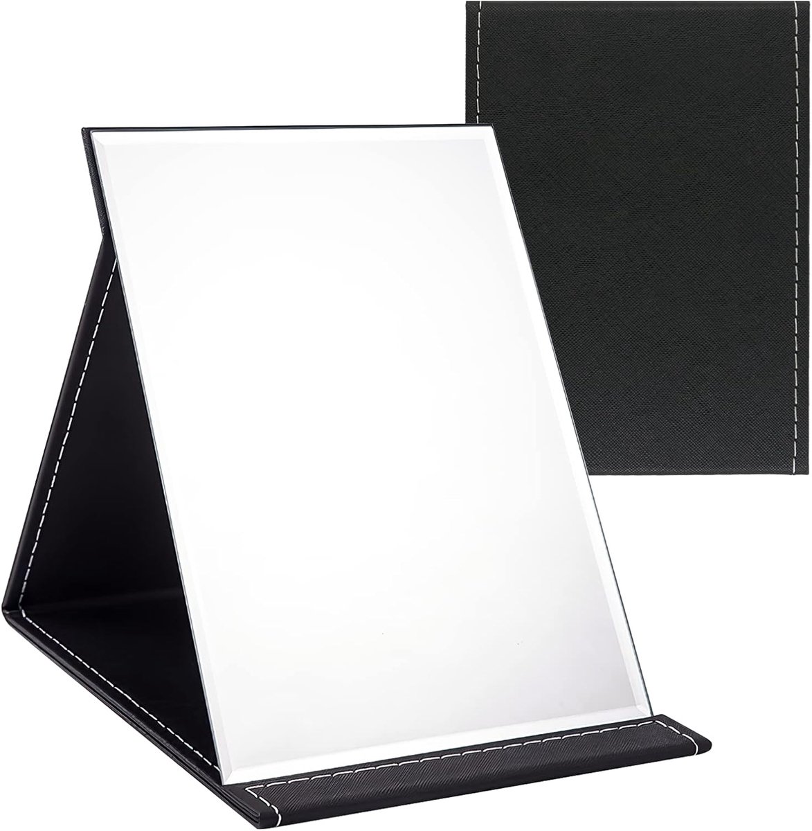 Thijox - Draagbare Klapspiegel Tafelspiegel Multi Stand Hoek Super HD Make-up Spiegel Opvouwbare Spiegel met PU-lederen Hoes Inklapbare Spiegel 16x12c