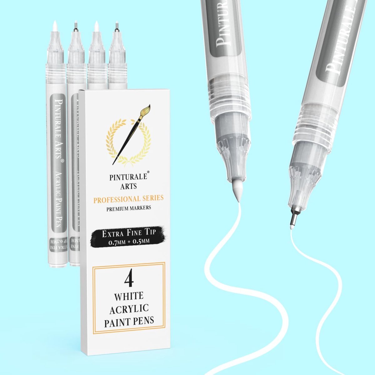 SnelShoppen - Pinturale Arts Acryl Verfpen Fine Tip 0.7mm Wit - Set van 4 - Geschikt voor Kunst, Creatieve Projecten, Retoucheren, en Meer