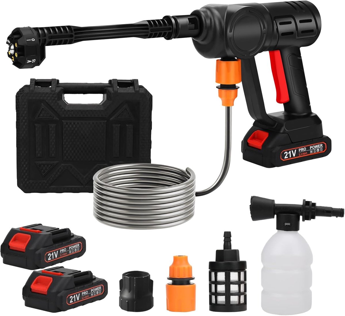 Thijox - Accu Hogedrukreiniger Draadloos 30 Bar - 24V Mobiele Hogedrukreiniger voor Auto, Tuin, Huis - 5-in-1 Verstelbaar Mondstuk - Licht en Draagbaa