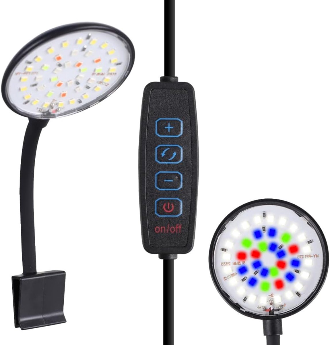 Thijox - Aquarium Clip Light 7W USB Mini Full Spectrum LED Verlichting voor Aquaria, 3 Lichtmodi, Clip-on Lamp voor Aquaria tot 5 Gallons