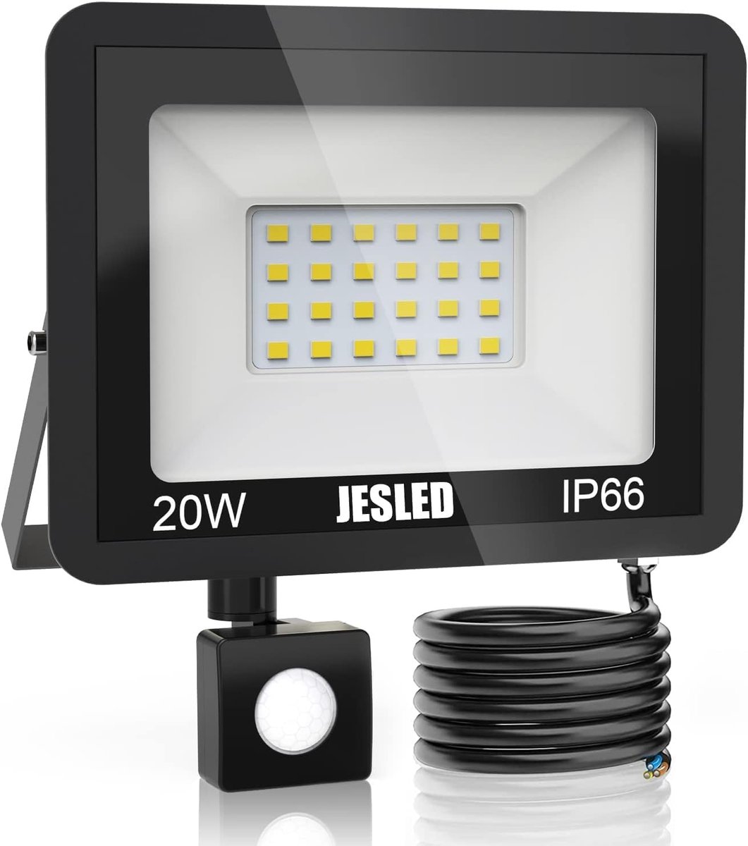 SnelShoppen - LED Bouwlamp 20W met Bewegingssensor, 2200 Lumen, IP66 Waterdicht - Tuinverlichting, Opritverlichting, Garageverlichting, Ingangsverlich