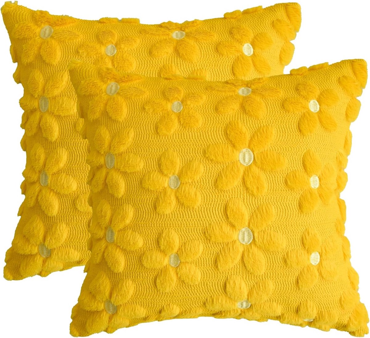 SnelShoppen - Gele Madeliefjes Kunstbont Kussenslopen Set van 2, 50x50 cm Pluche Fluwelen Sierkussens voor Lente Decoratie, Machinewasbaar en Duurzaam