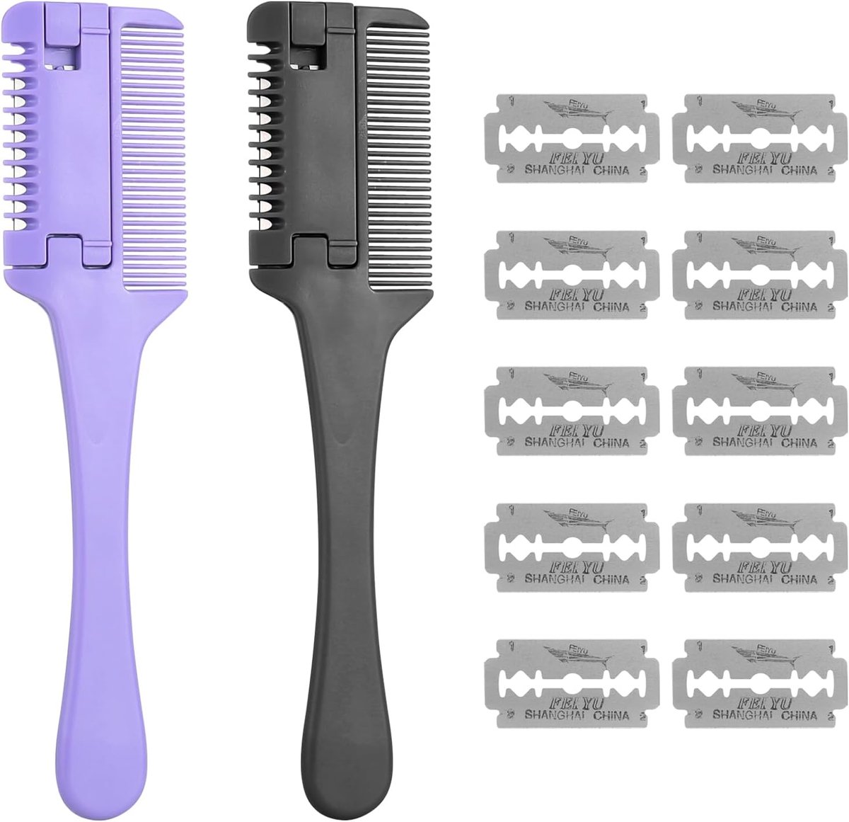 SnelShoppen - Haarclipper, Kam, Effileerkam, Knipgereedschap, Dubbelzijdige Haarkniptrimmer met 10 Vervangbladen voor Haar, Volwassenen, Kinderen, Thu