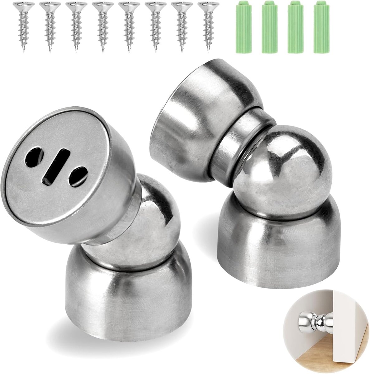 SnelShoppen - 2 Stuks Magnetische Deurstopper - Roestvrij Staal - Sterke Magnetische Kracht - Duurzaam en Corrosiebestendig - Ideaal voor Thuis en Kan