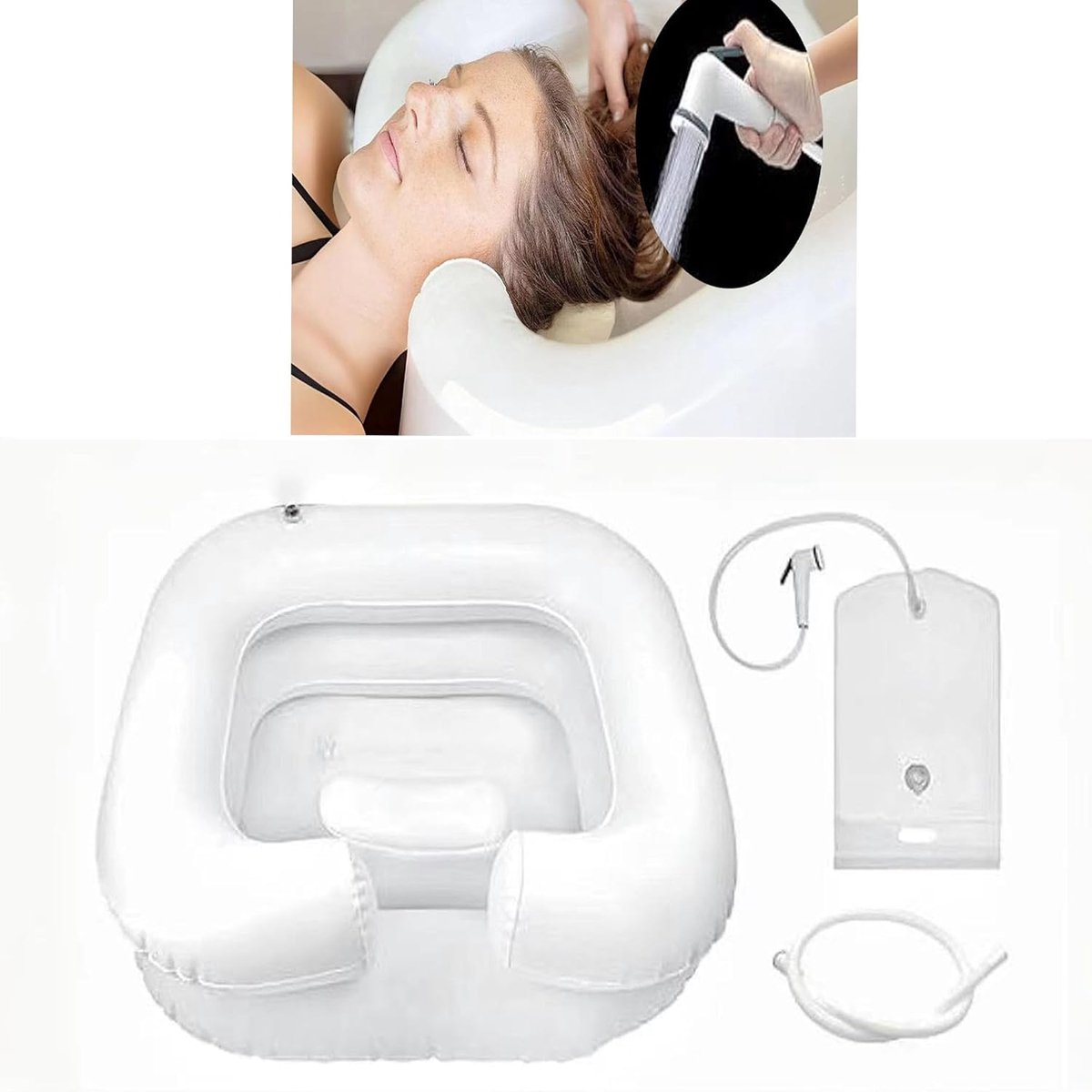 SnelShoppen - Opblaasbare Haarwasbak, Draagbare Haarbak met Kussen, Afvoerslang, Perfect voor Thuis, Camping, Reizen, Haarverzorging en Schoonheid, Ge