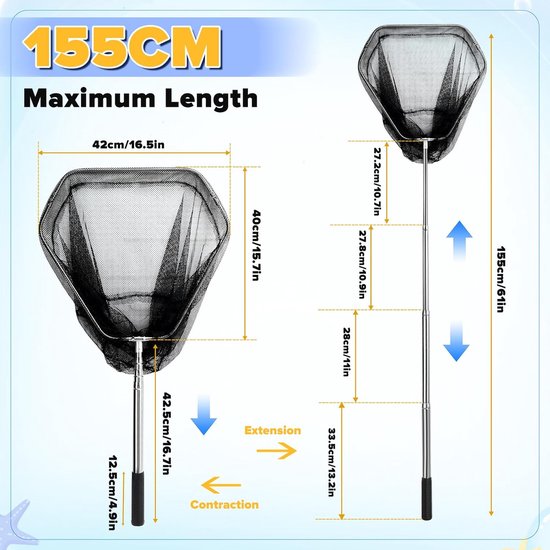 Thijox - Vijverschepnet 155 cm met Telescoopstang - Perfect voor Vijvers, Tuinen en Waterpartijen - Lichtgewicht en Duurzaam Materiaal - 1 Stuk van Thijox — afbeelding 5