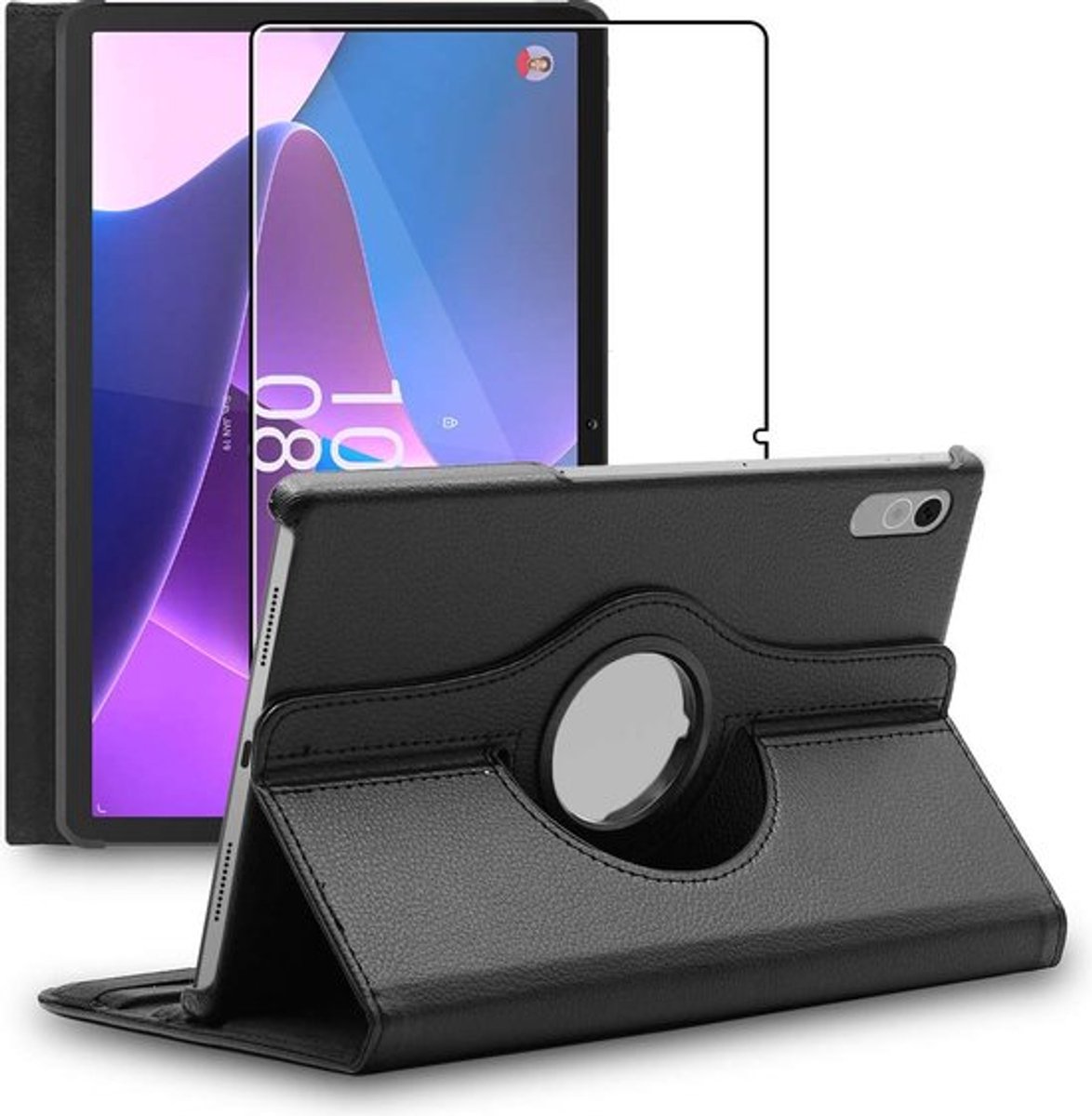 ebestStar - Hoes geschikt voor Lenovo Tab P11 Gen2, Roterende Etui, Case, 360° Draaibaar hoesje, Zwart + Gehard Glas