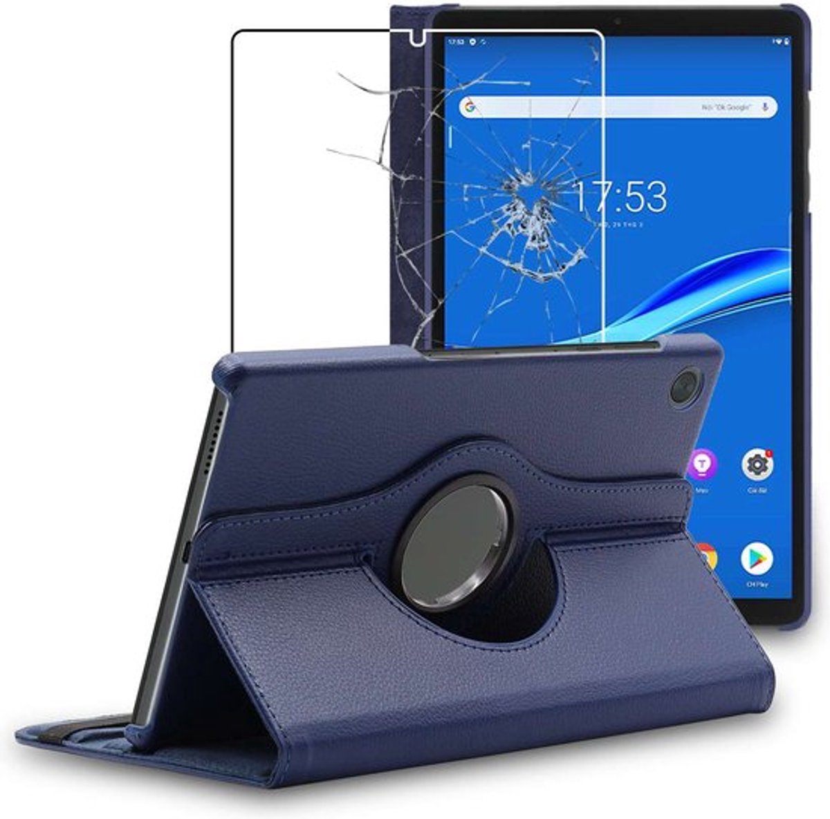 ebestStar - Hoes geschikt voor Lenovo Tab M10 HD 10.1 (Gen 2, TB-X306F), Roterende Etui, Case, 360° Draaibaar hoesje, Donkerblauw + Gehard Glas