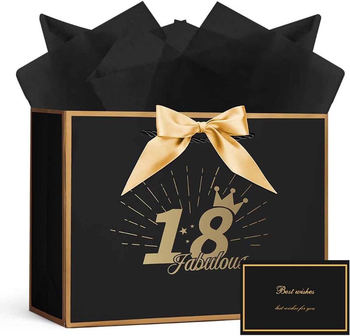 SnelShoppen - Paper Gift Bags 32x22x10 cm met Handvat, Feestelijke Cadeauzakken voor Verjaardag, Kerst, Bruiloft met Strik, 1 Wenskaart + 3 Inpakdoeke