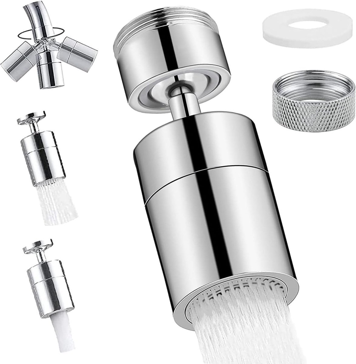 SnelShoppen - 360-Grad Wasserhahn Aufsatz, Waterbesparende Kraanversteller met Dubbele Stroommodi, Schwenkbaar in Chroom voor Keuken en Badkamer