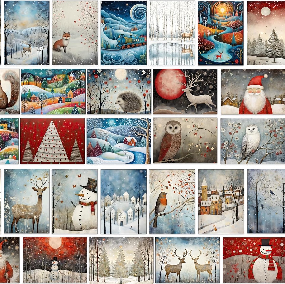 SnelShoppen - Kerstkaarten Set van 30 - Magische Kerstlandschappen met Enveloppen - Vouwkaarten - Eco-vriendelijk Papier - Stijlvolle Kerstgroeten voo