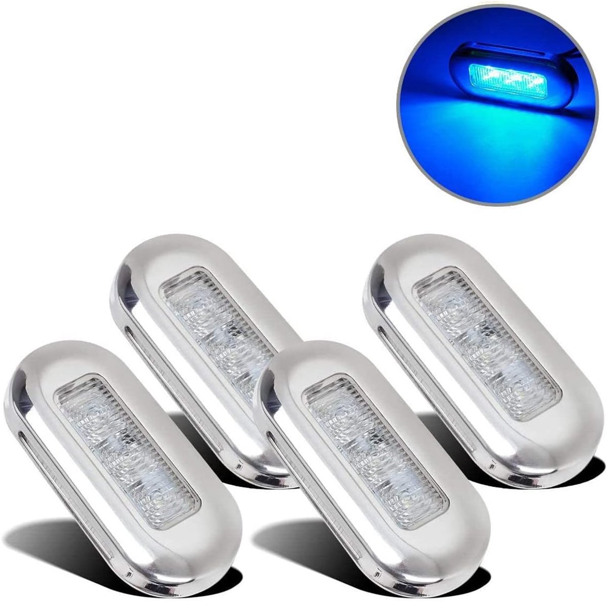 SnelShoppen - 4x Waterproof Marine LED Lichten voor Boot - Onderwater Dekverlichting met 3 krachtige Blauw LED Lampen - Perfect voor Pontoon, Vissen,