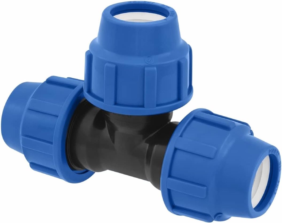 SnelShoppen - Tee PE Pipe Fitting 25mm x 25mm x 25mm Fitting PN16 DVGW Drinkwater Gecertificeerd - Klemverbinding - PP Tee Koppeling Geschikt voor PE8