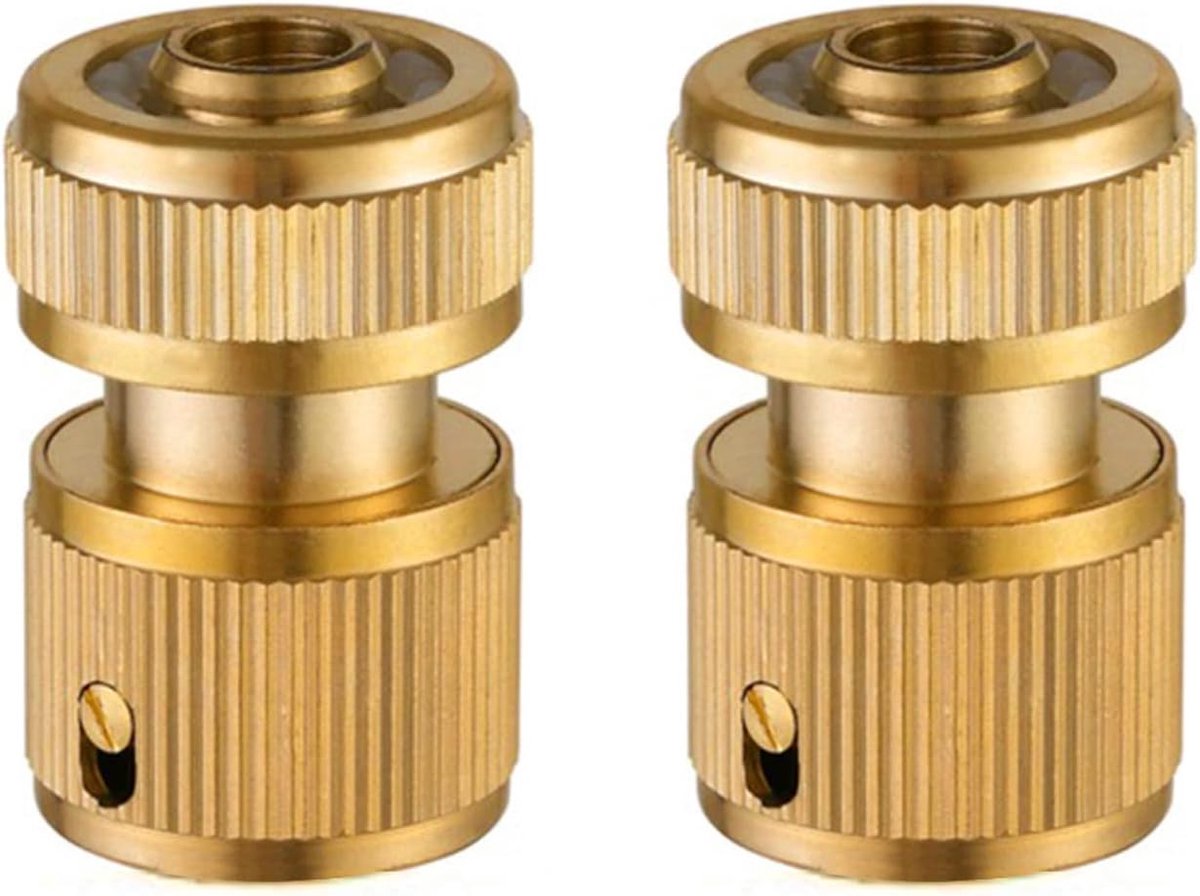 SnelShoppen - 2 Stuks Snelle Aansluitingen - Messing Tuinslang Koppelingen 1/2 Inch - Tuin Accessoires voor Gemakkelijk Slangen Koppelen - 2-Pack Goud