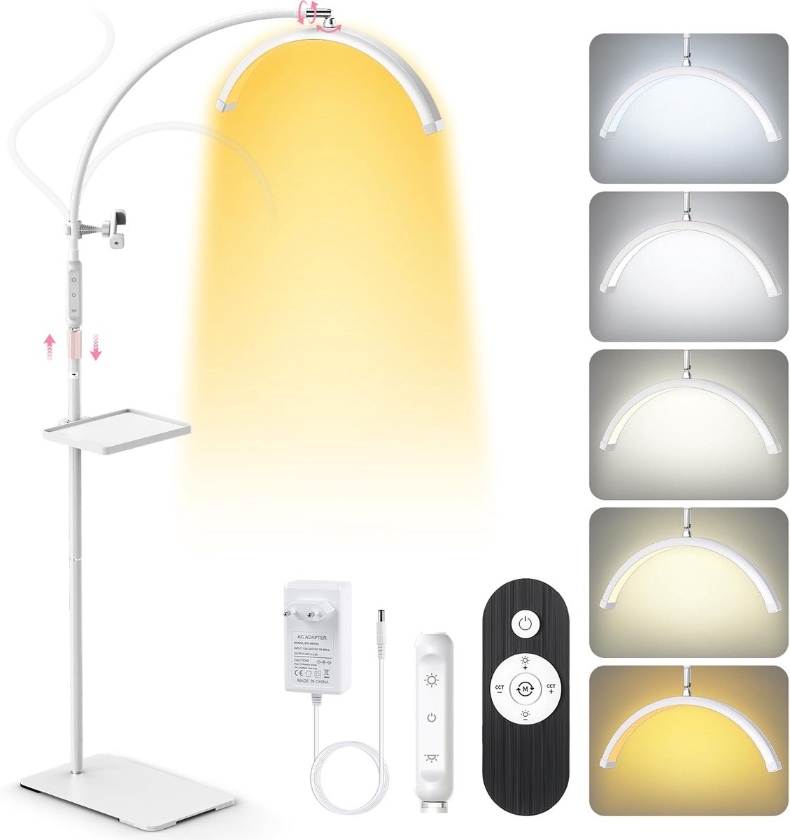 SnelShoppen - Professionele Eyelash Extension Lamp 45 cm Vouwbare Halve Maan Nagellamp met 5 Kleuren Dimbaar en 360° Draaiend voor Thuisgebruik en Sch