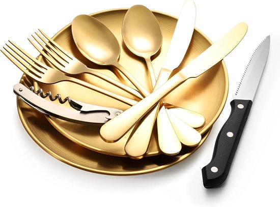 SnelShoppen - Camping Servies Set 13-delig voor 2 Personen, Dikke RVS Buiten Servies met Bestek, Borden en Opbergtas - Ideaal voor Kamperen, Picknicke — afbeelding 2