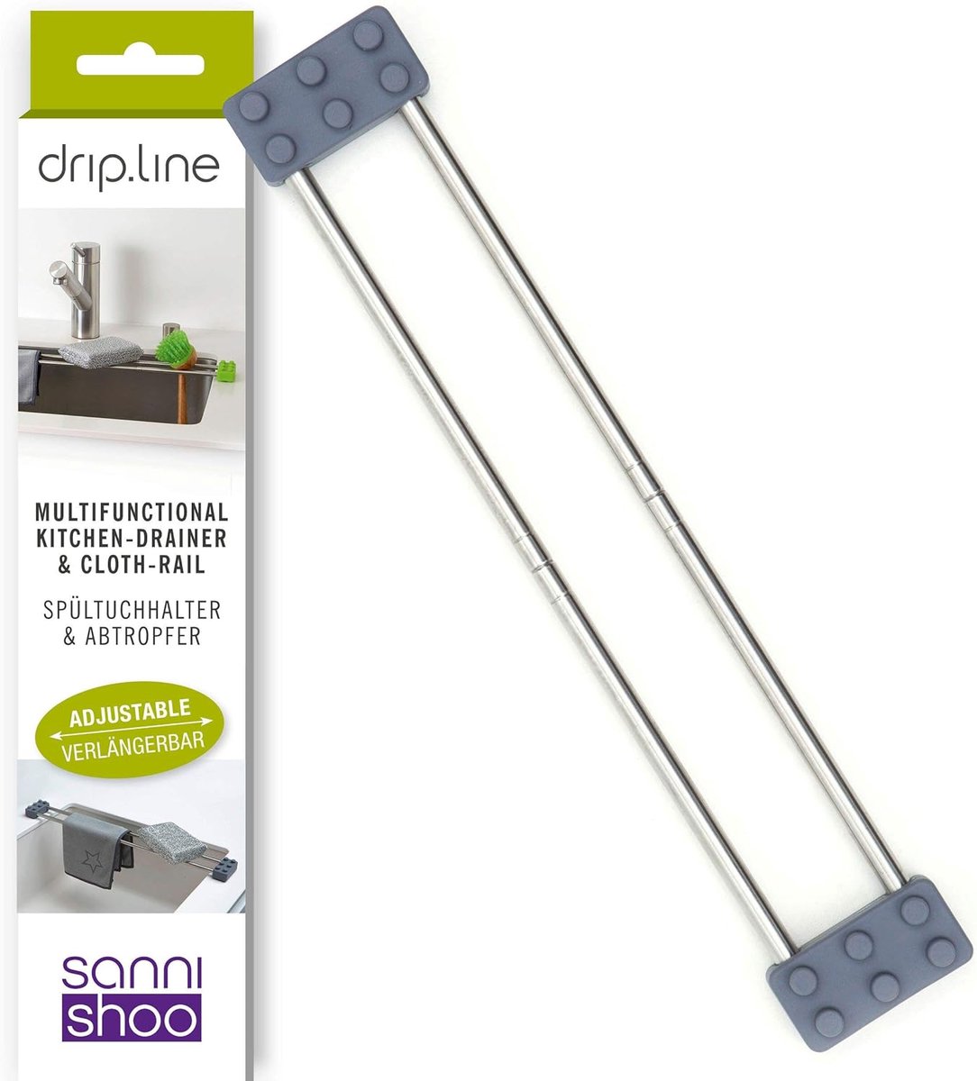 Thijox - Multifunctioneel Afdruiprek voor Gootsteen - Natuurlijk Materiaal, Vaatdoekhouder, Organizer, Telescopisch, Keukenaccessoire, Origineel van T