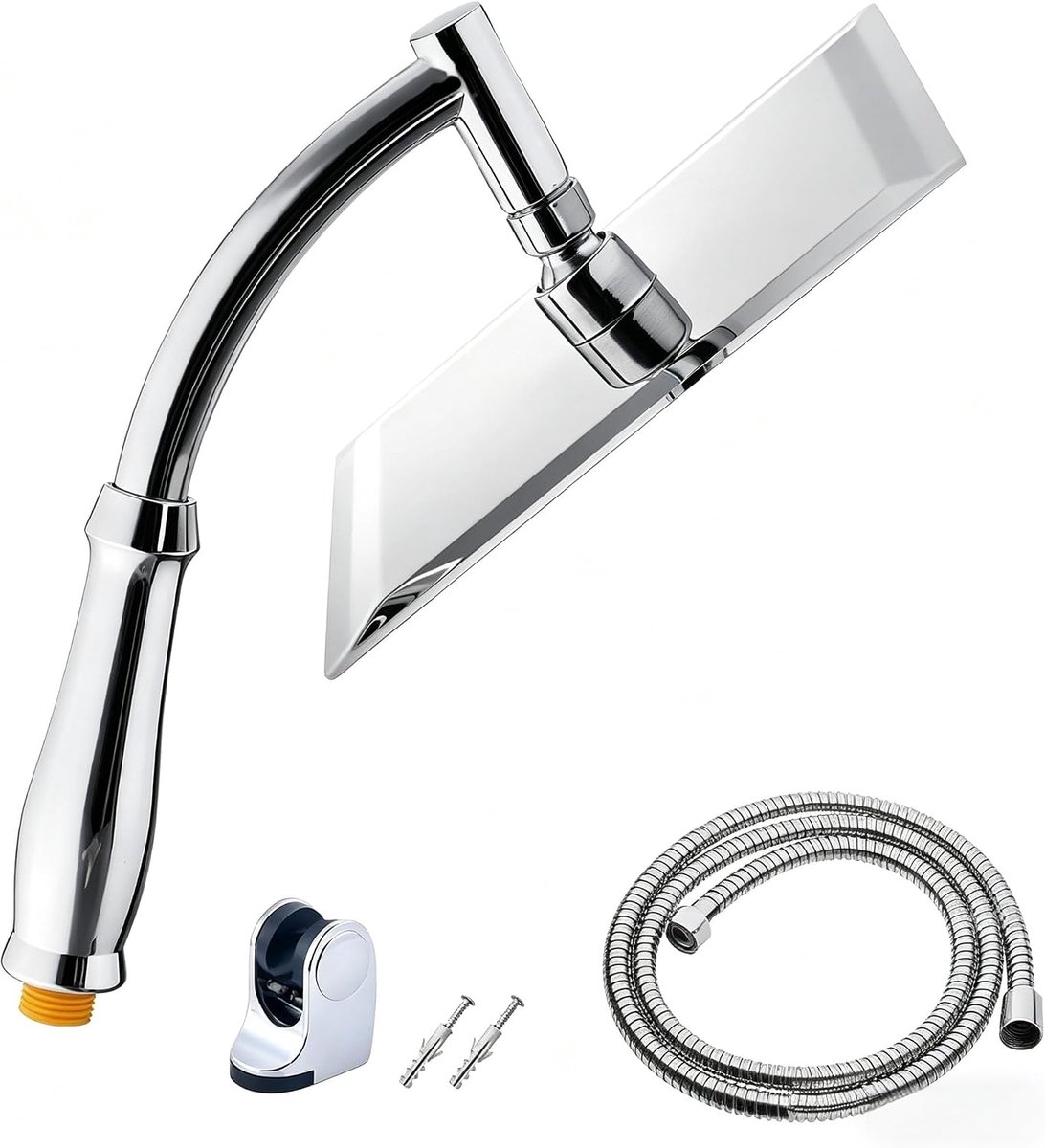 SnelShoppen - Douchekop Regendouche 8 Inch Roestvrij Staal Handdouche 1,5 m Slang Waterbesparend 360° Verstelbaar Hoge Druk voor Badkamer