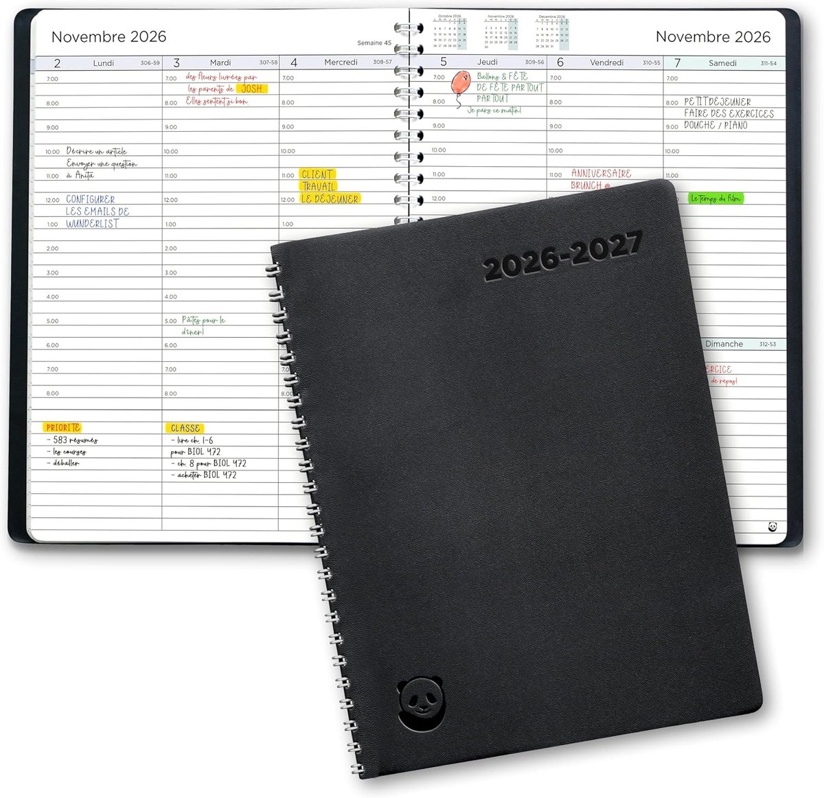 SnelShoppen - Smart Panda Dagboek 2026 2027 A5 Frans - Notitieboek voor School, Werk, Reizen - Luxe Hardcover, 160 Pagina's, Creatief Schrijven, Plann