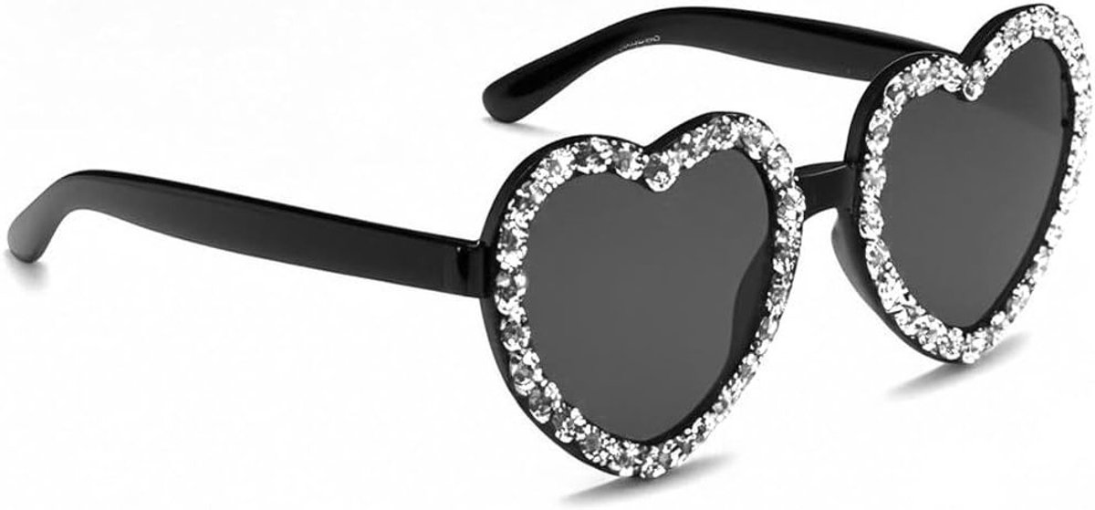 Feestelijke hartvormige bril met zwarte rhinestones voor volwassenen, grappige kostuumaccessoires voor carnaval en themafeesten, unisex.