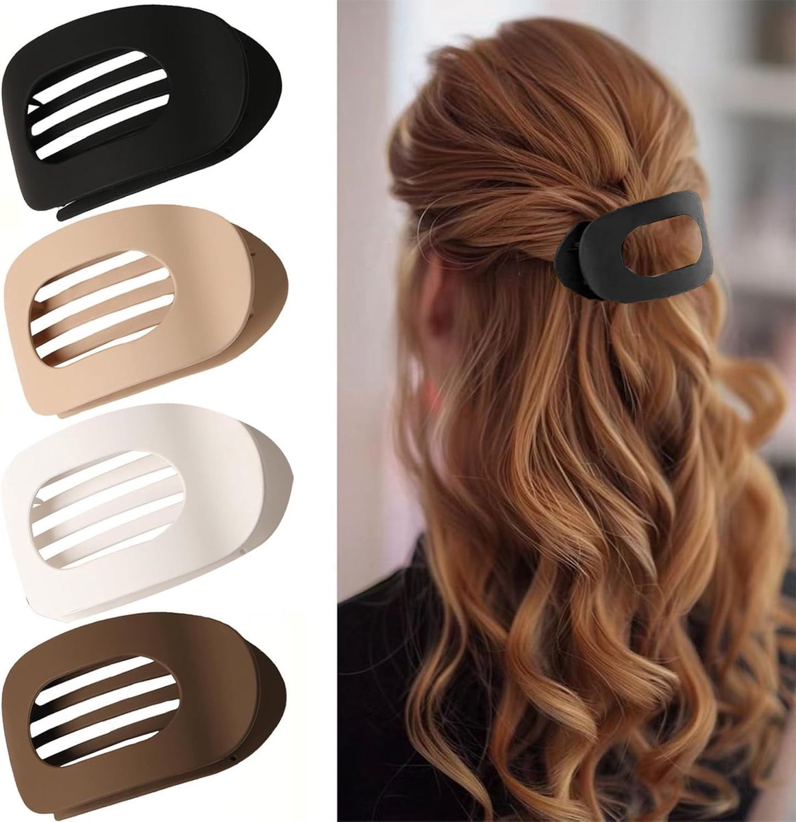 SnelShoppen - 4 Stuks Flat Hair Claw Clips - Sterke Grip Haarklemmen voor Middelmatig en Dik Haar - Modern Design met Ovalen Vorm - Ideaal voor Dageli