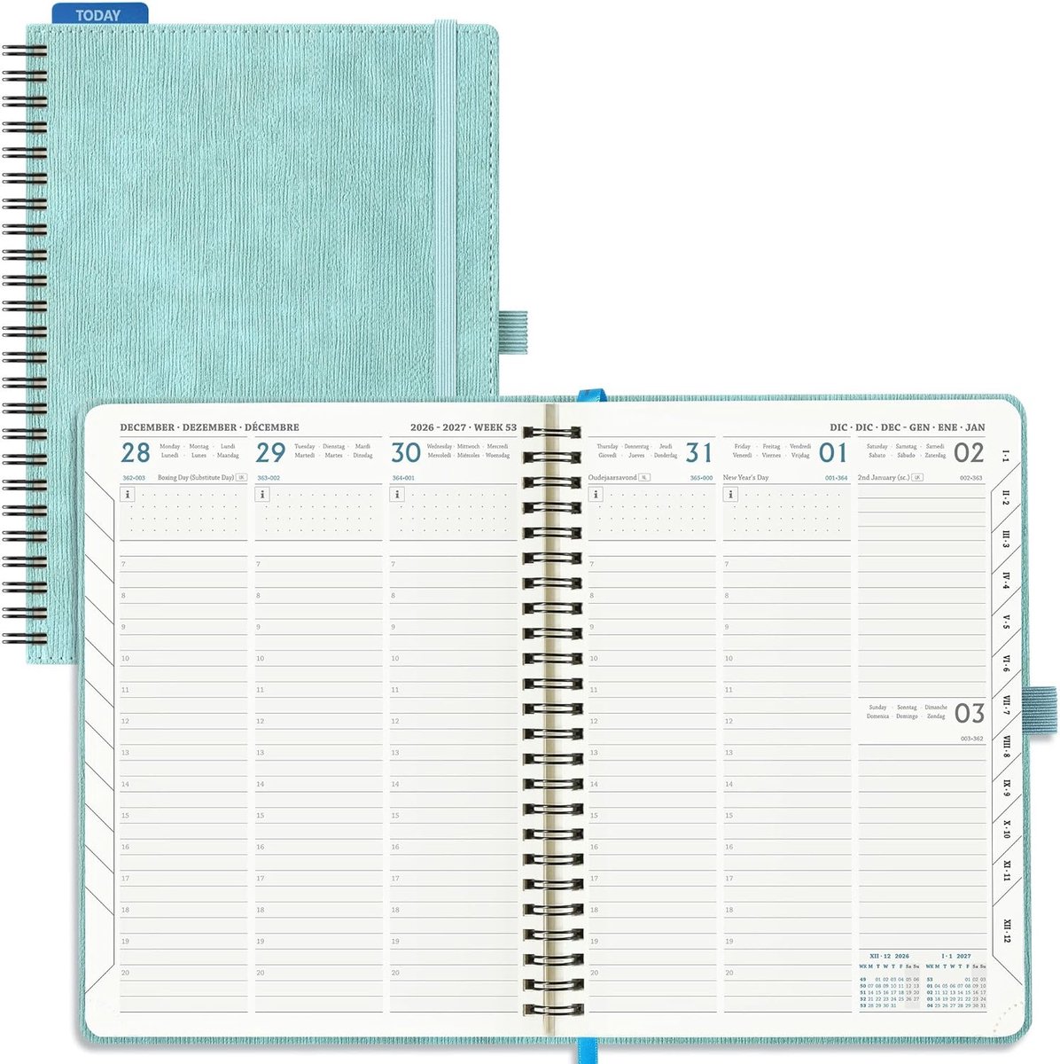 SnelShoppen - Agenda 2026 2027 Weekagenda A5 Boekagenda 18 Maanden Verticale Planner van Jul.2026 tot Dec.2027, Appelgroen PU-Leren Spiraal, 80 Grams