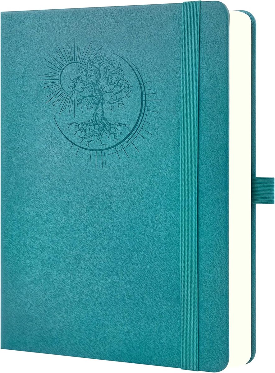 Thijox - A4 Notitieboek met Boom des Levens Ontwerp - 360 Pagina's - 100g Papier - PU Omslag - Elastische Band - Pennenhouder - 3 Bladwijzers - Blauwg