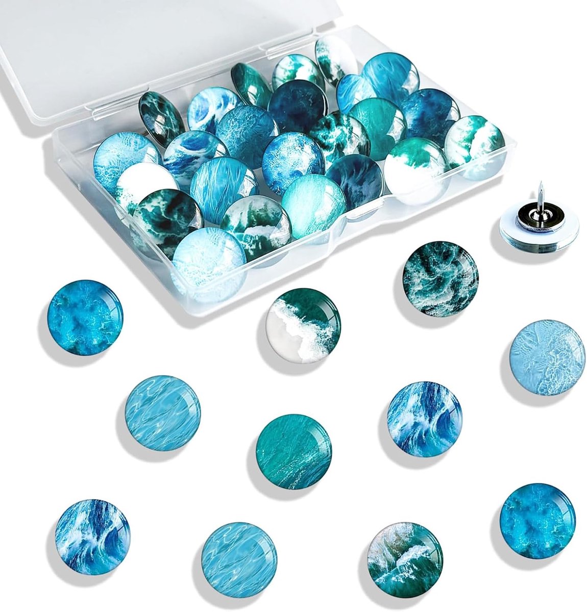 SnelShoppen - VelvetGlow Zeethema Decoratieve Duimspijkers Pinboard 24 Stuks - Duurzaam Glas, Smaken van de Zee, Perfect voor Thuis, Kantoor of Klaslo