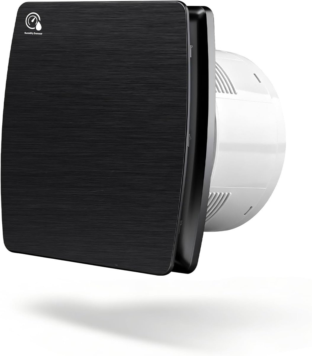 SnelShoppen - Badkamer Ventilator 100 mm met Timer en Vochtigheidsensor, Stil ≤ 34 dB, Krachtige Afzuiger 12 W, 95 m³/h, IPX4, Wandventilator met Teru