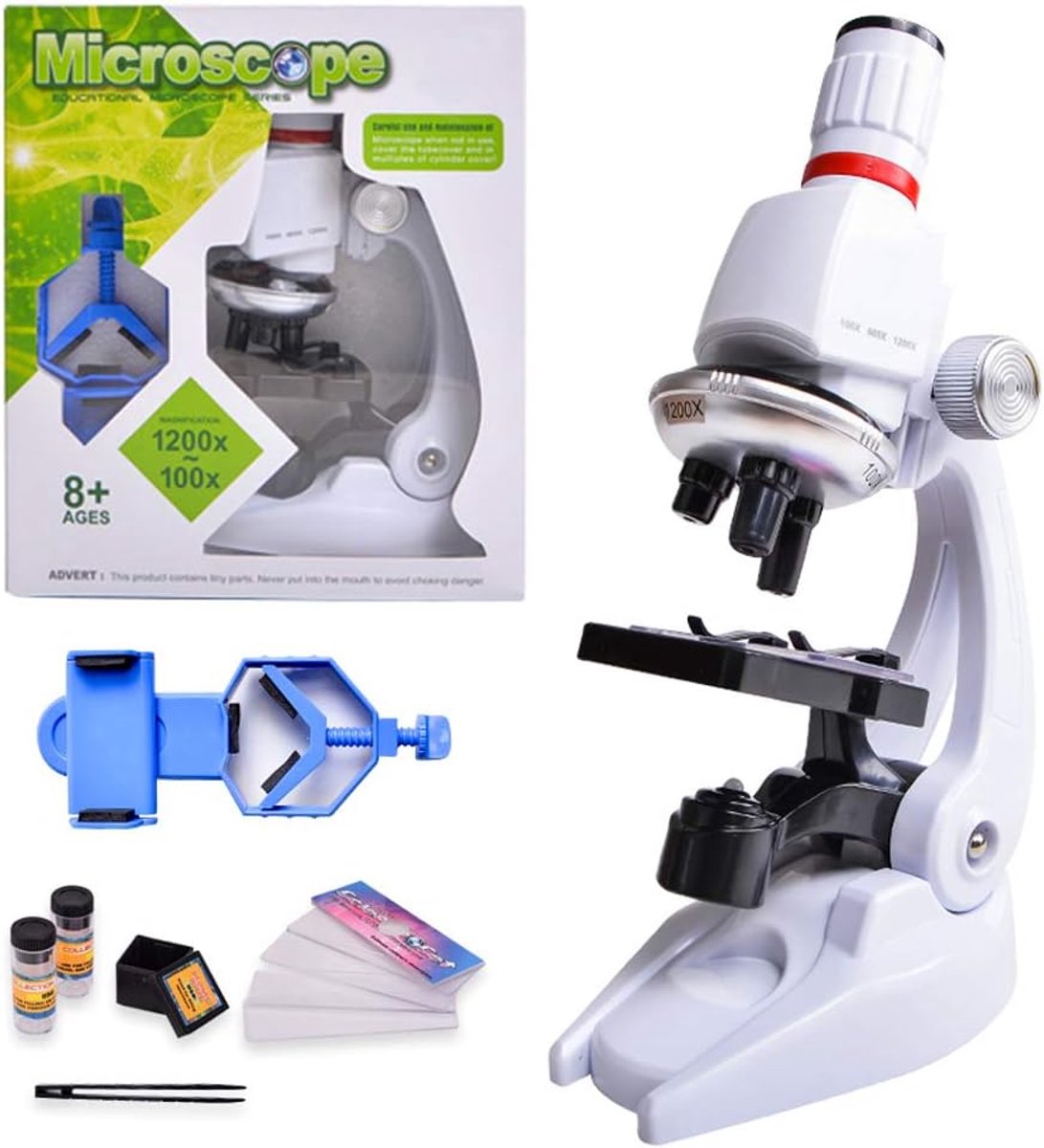SnelShoppen - Kids Microscoop 100x 400x 1200x voor Kinderen - Educatief Microscoop Set met Verstelbare Telefoonhouder - Perfecte Wetenschap Speelgoed