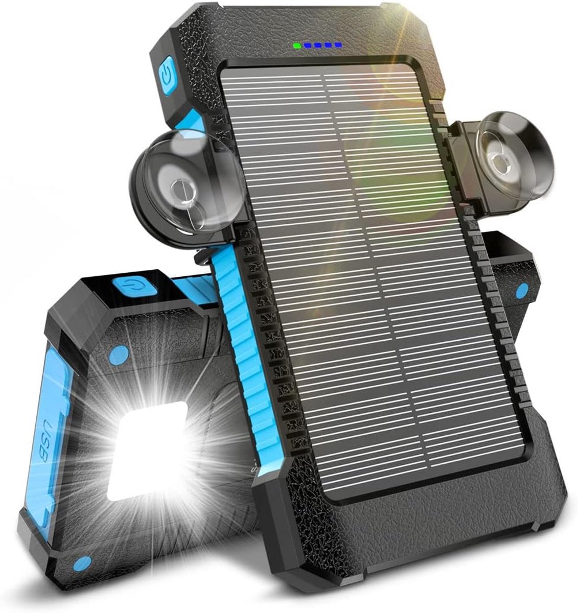 SnelShoppen - Solar Power Bank met Zuignap Houder, Externe Batterijen met 3 USB Poorten en Zaklamp - 26800 mAh Capaciteit, Zwart - Ideaal voor Camping