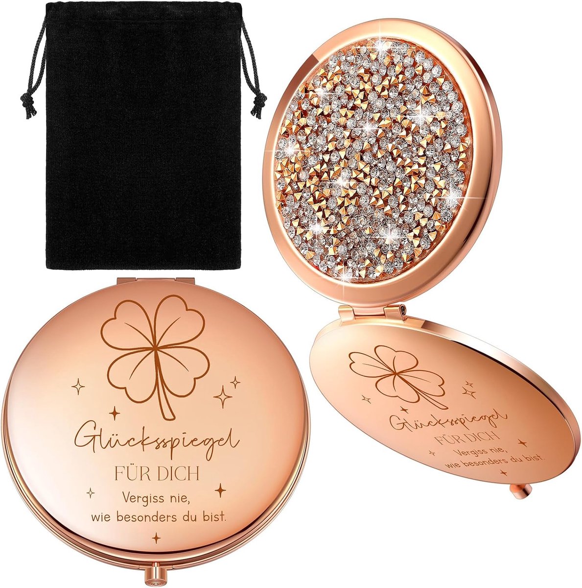 SnelShoppen - Inspirerende Zakspiegel Geluksbrenger voor Vrouwen - Compacte Vergrootspiegel in Roségoud - Bedankje voor Collega's, Leraren, Afstuderen