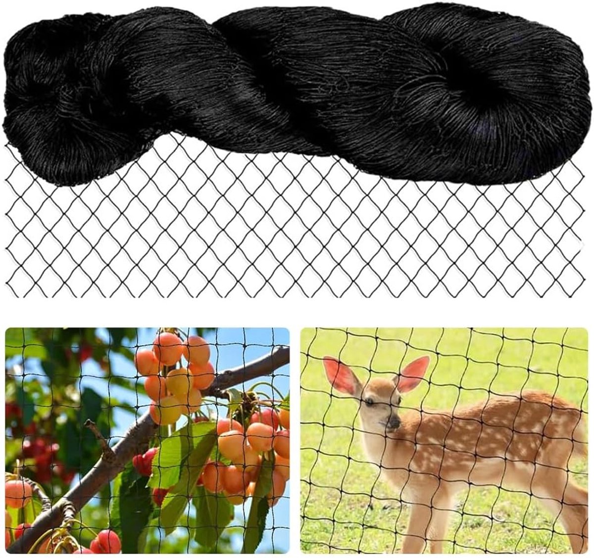 SnelShoppen - 7.5 x 15 m Vogelbeschermnet, Zwart, Fijn Gaas, Bescherming voor Tuin, Balkon, Vijver, Plant, Kippenren, Pigeon Net, 2 x 2 in Mesh