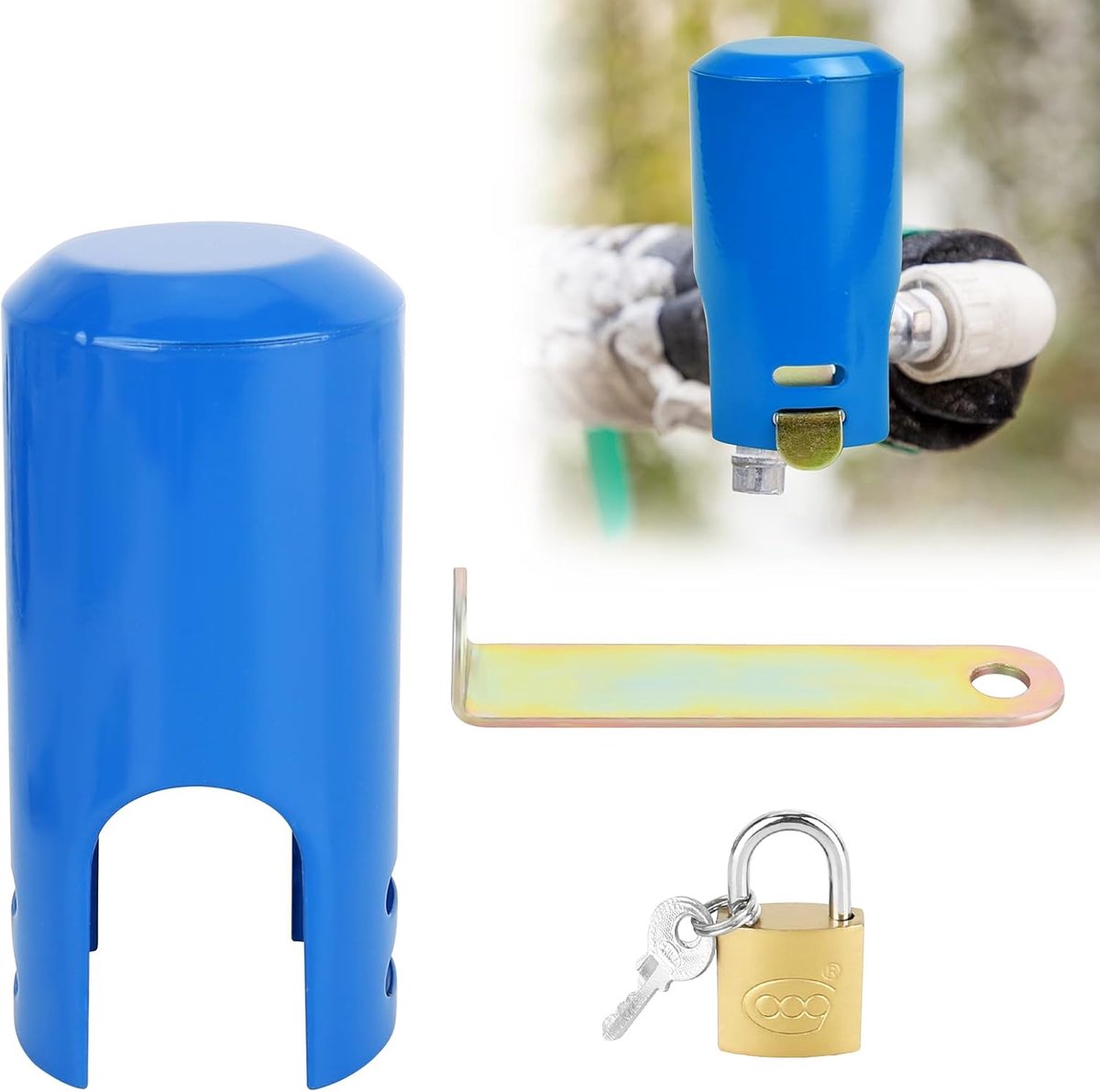 SnelShoppen - Faucet Lock - Anti-Diefstal Kraanvergrendeling - Buiten Kraanbeveiliging - Voorkomt Diefstal en Vandalisme - Blauw - Inclusief Sleutel e