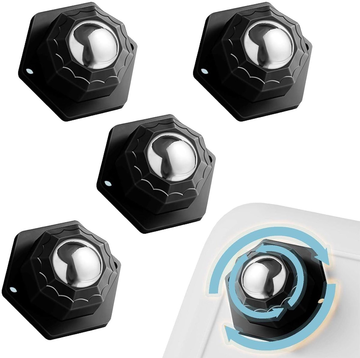 SnelShoppen - 4 Stuks Zwarte Apparatenwielen voor Keukenapparatuur, Universele Stalen Balrollen, Mini Zelfklevende PVC Wielen voor Meubels, 360° Rotat