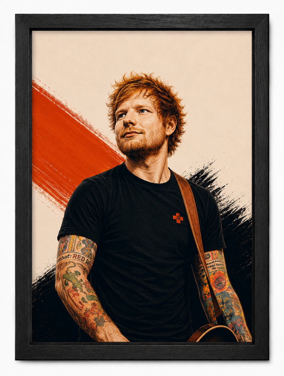 Ed Sheeran Poster | Art Style Muziek Poster | Inclusief Zwarte A4 Lijst