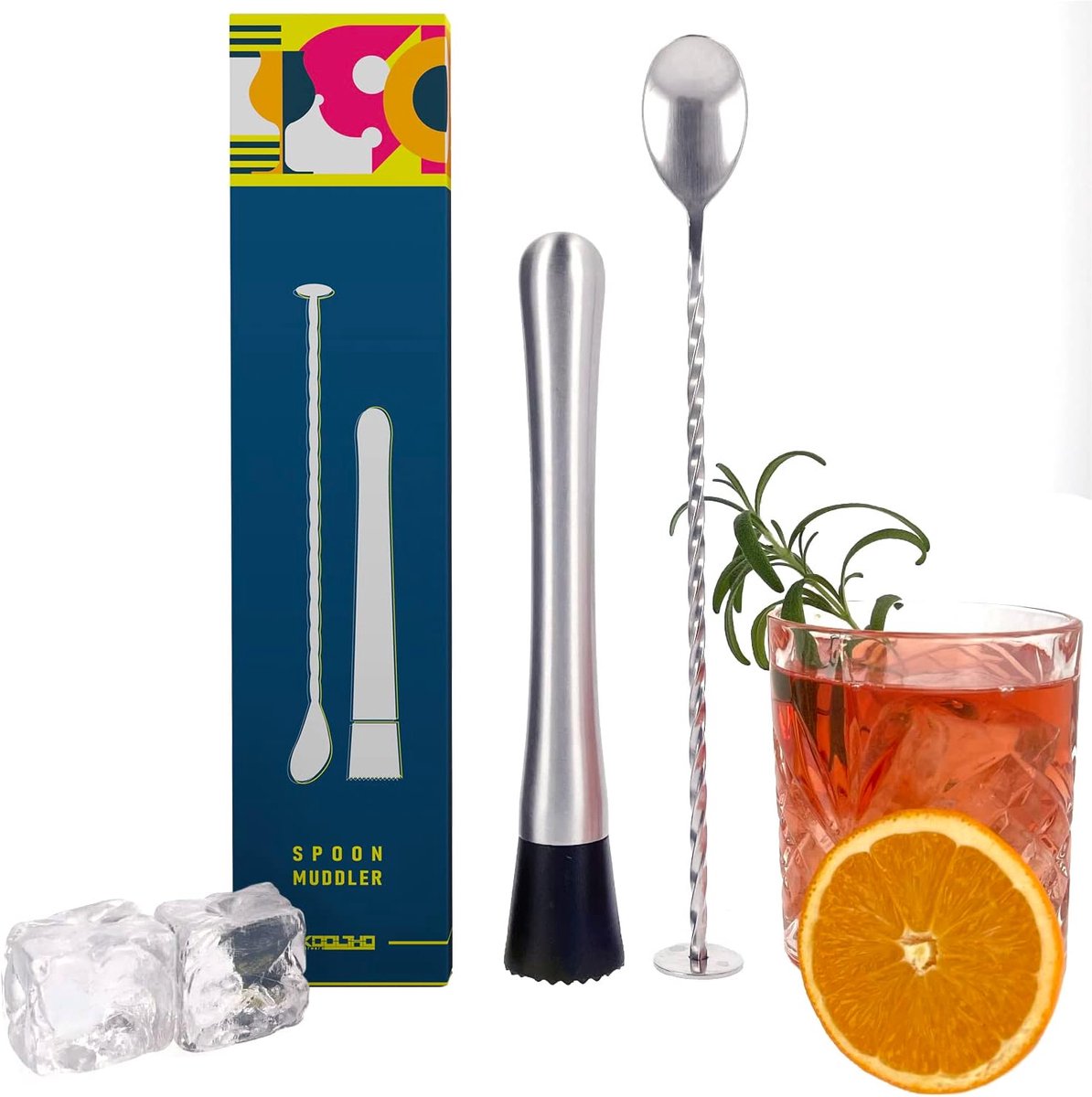SnelShoppen - Barlepel en Cocktails Pestle Set, RVS Cocktail Muddler met Lepel, Perfect voor Mojito en Caipirinha, Basis Cocktailset voor Drankjes, Ba