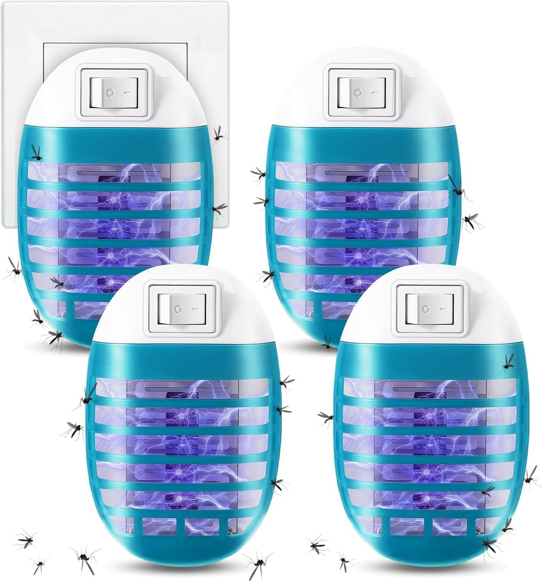 SnelShoppen - M9 Elektrische Insectenverdelger, 4 Stuks, Krachtige Muggenlamp met UV voor Binnen, Insectenvrij in Slaapkamer, Keuken, Woonkamer, Chemi