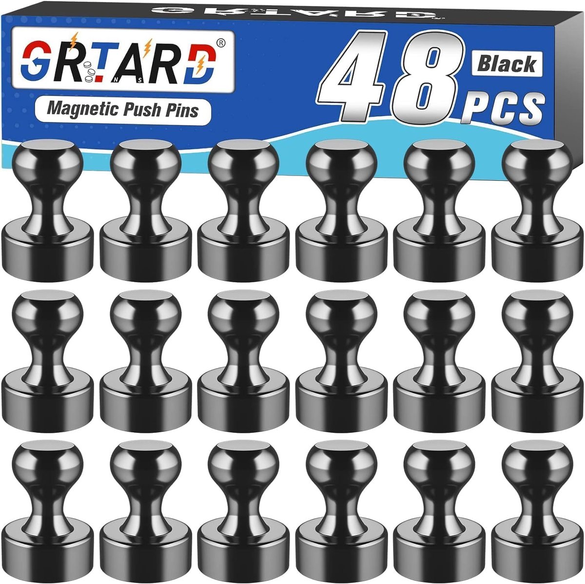 SnelShoppen - 48 Stuks Zwarte Magnetische Pin Needles, Krachtige Fridge Magnets voor Whiteboard, Kleine Sterke Magneetjes voor Kantoor, School en Lock