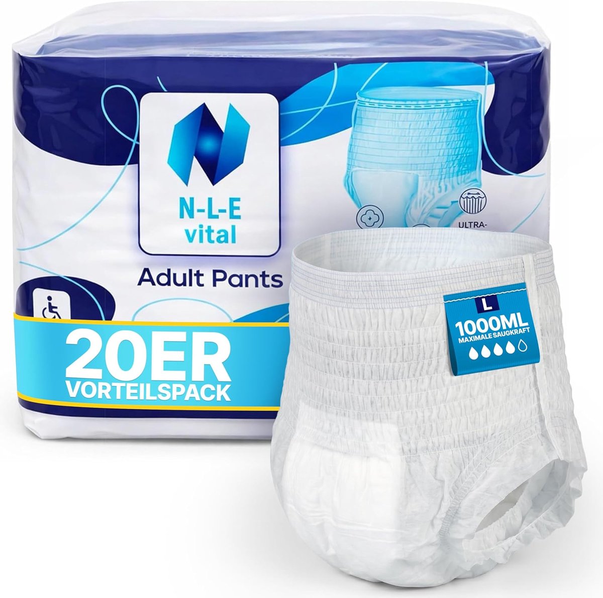 SnelShoppen - Incontinentiebroek Volwassenen L/XL - 20 Stuks (16 + 4 Gratis) - Superabsorberend - 1000 ml Zuigvermogen - Ademend Ondergoed