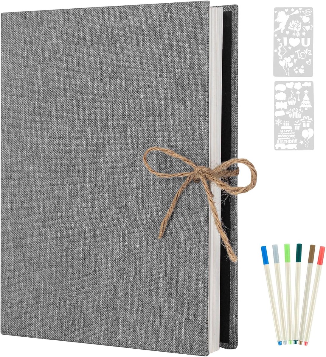 SnelShoppen - DIY Fotoalbum 26x21cm, Zelfklevend 60 Witte Pagina's, Linnen Kaft voor Familie & Bruiloften, Scrapbook, Foto Boek - Grijs