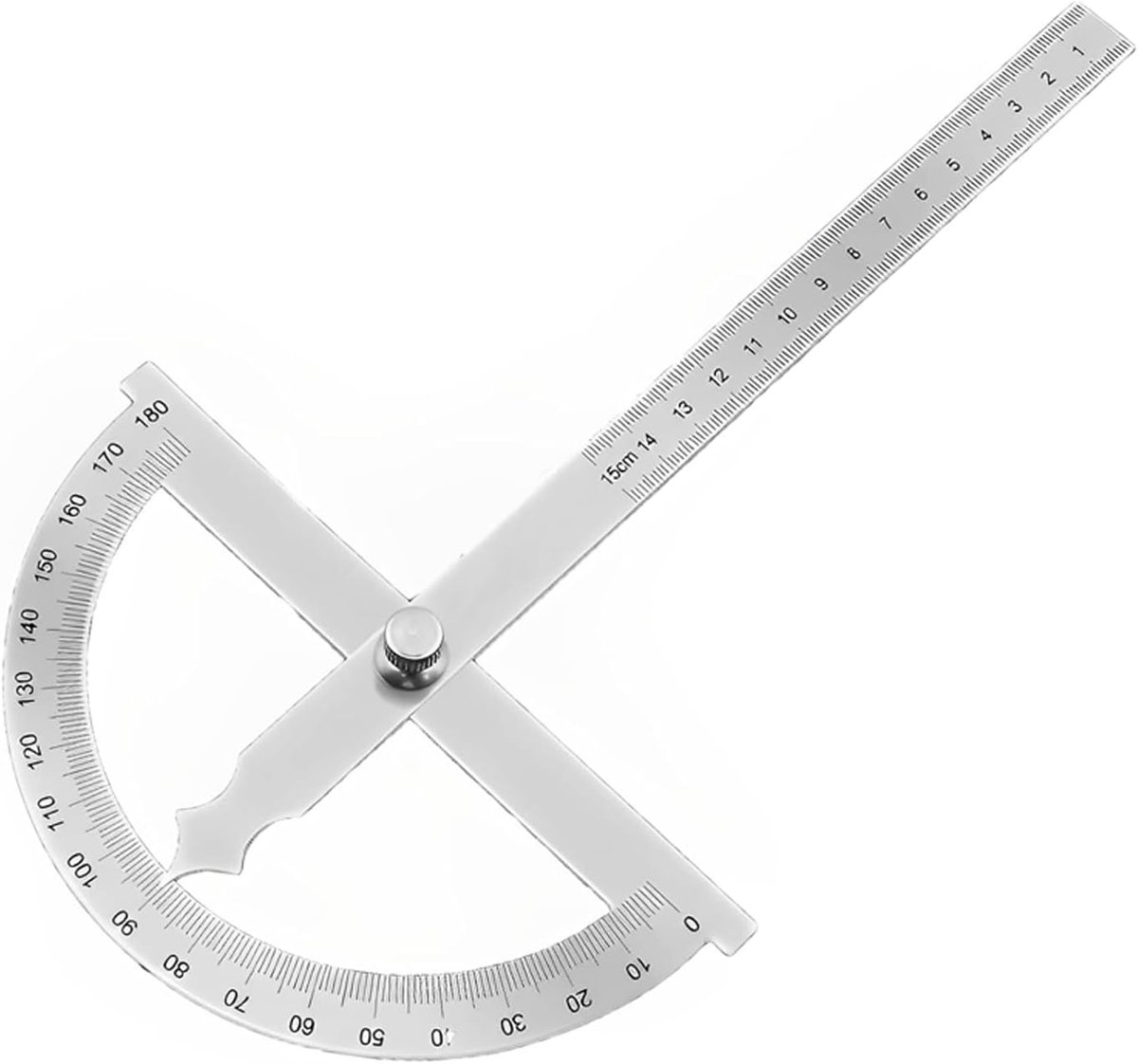 SnelShoppen - Hoekgradenboog Roestvrij Staal 0-180° met 15 cm Draaibare Liniaal, Precisiegometer met Vergrendelingsschroeven voor School, Timmerwerk,