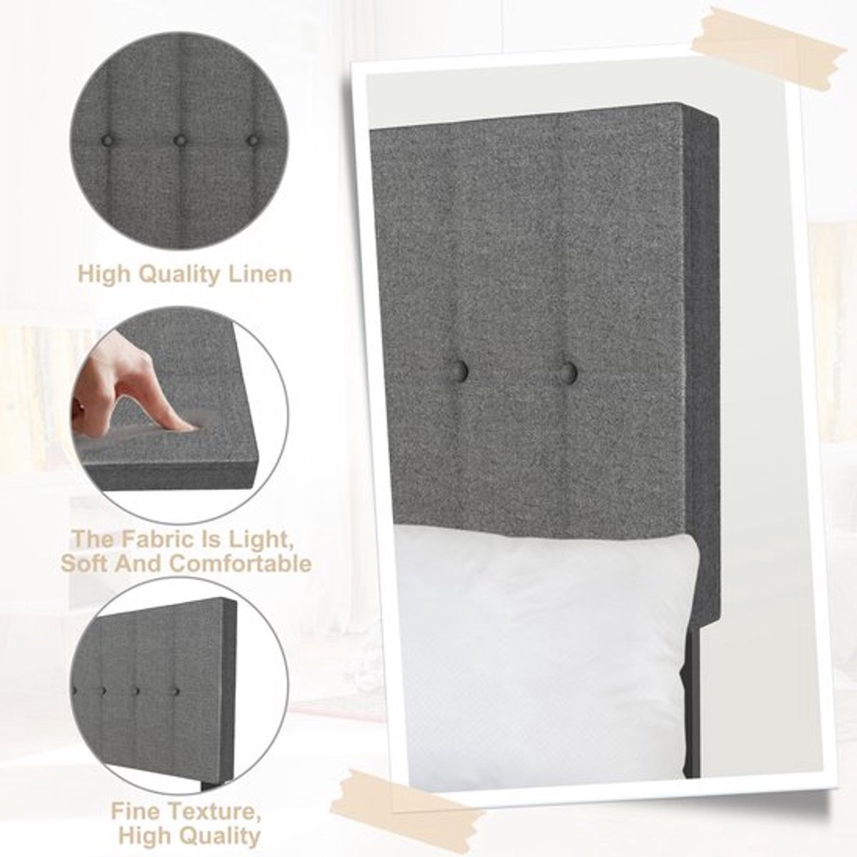 Bedframe – Bedombouw – Bedbodem – Ledikant – Boxspring – Lichtgrijs Linnen – 160x200 cm – Draagkracht 300 kg