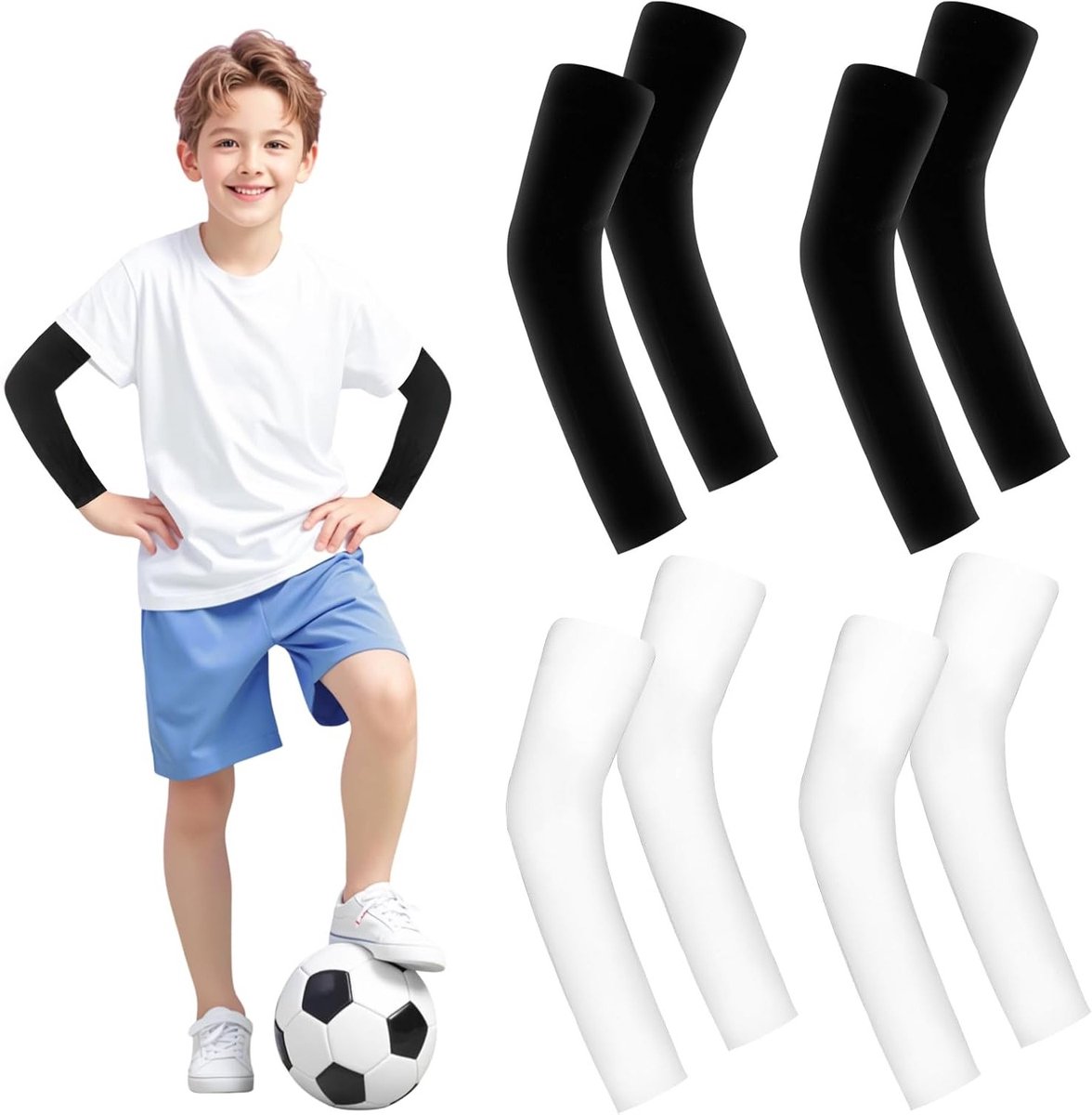 4 Paar Kinderarmwarmers - Anti-UV Compressie Arm Beschermers, Ademend en Koel voor Zomer, Geschikt voor Jongens en Meisjes tijdens Sport en Spel