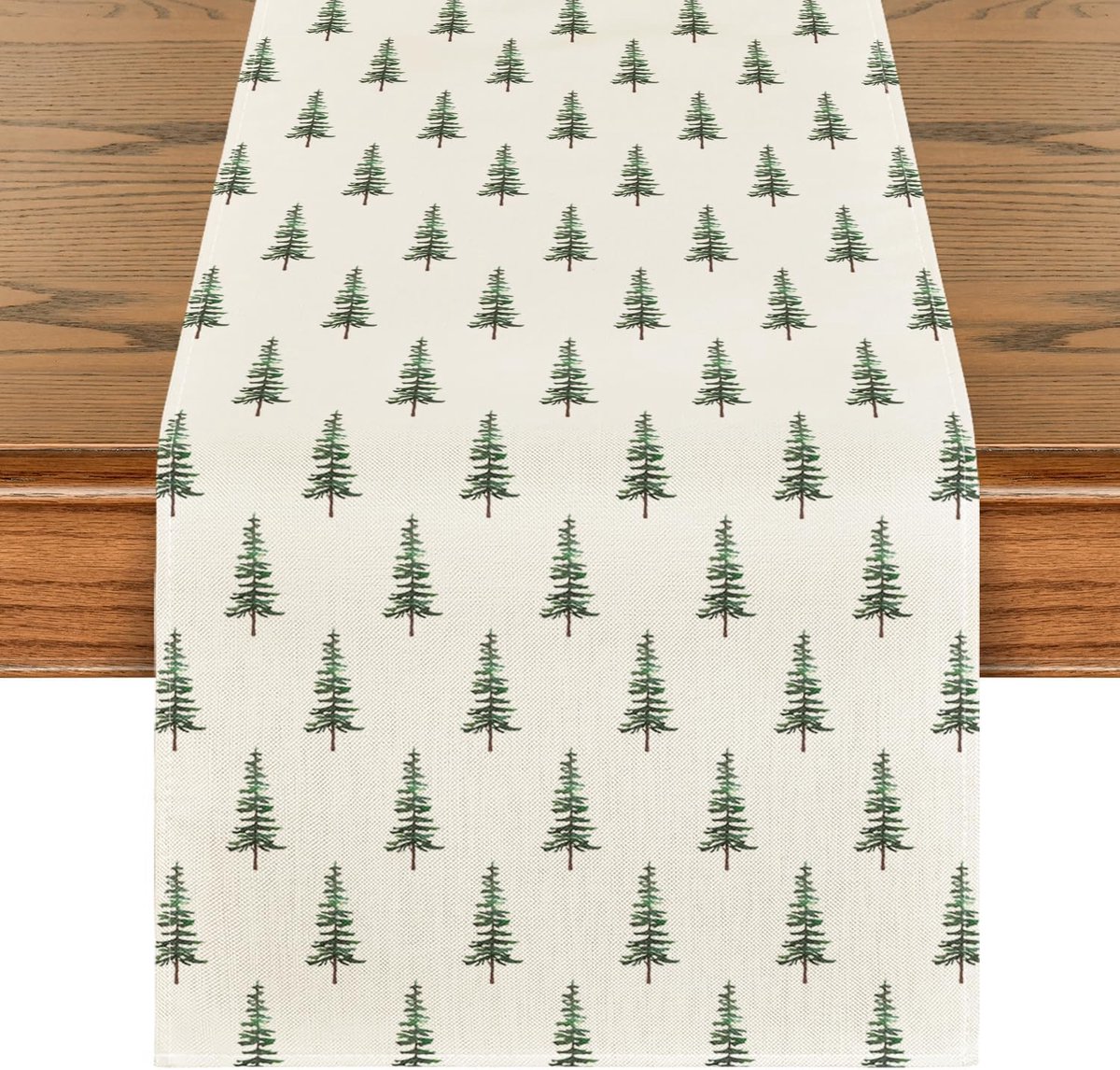 SnelShoppen - Tafelrunner Groen Zwart Bomen Kerst Seizoensgebonden Winter Decoratie 40x140cm - 100% Polyester, Duurzaam, Perfect voor Feestdagen en Da