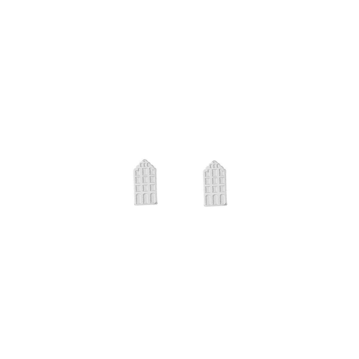 Stainless Steel Amsterdam Grachtenpand Oorknopjes – Minimalistische & Typisch Nederlandse Studs - RVS - Zilver