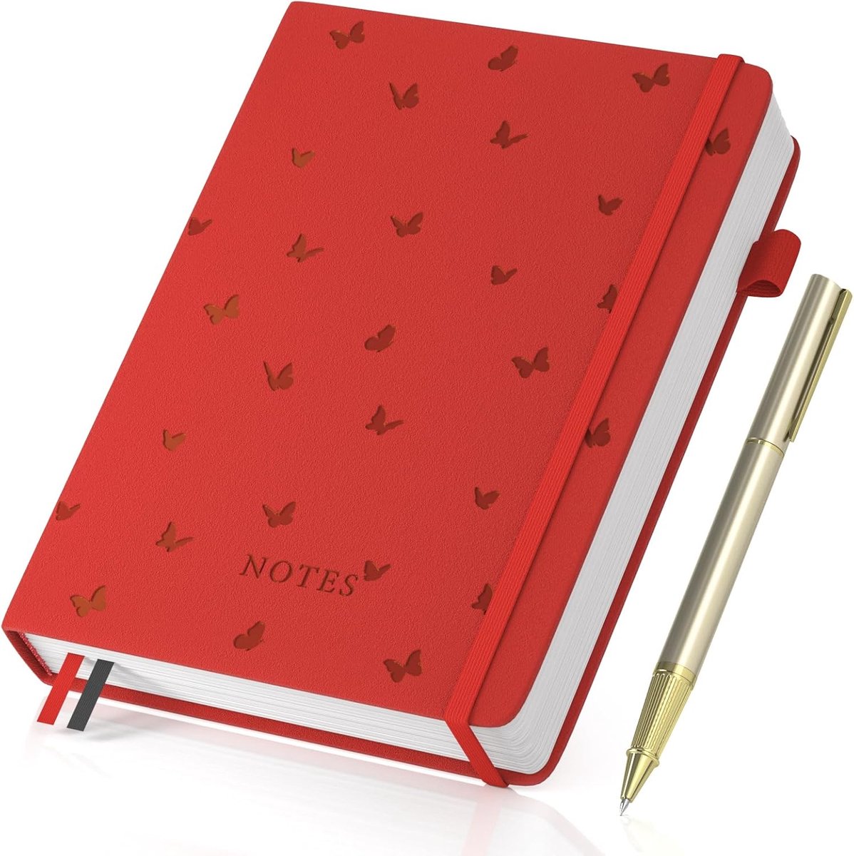 SnelShoppen - A5 Lined Hardcover Notitieboek met Pen - 365 Pagina's - 100gsm Dikte - Rood - Ideaal voor School, Werk, Tekeningen en Notities
