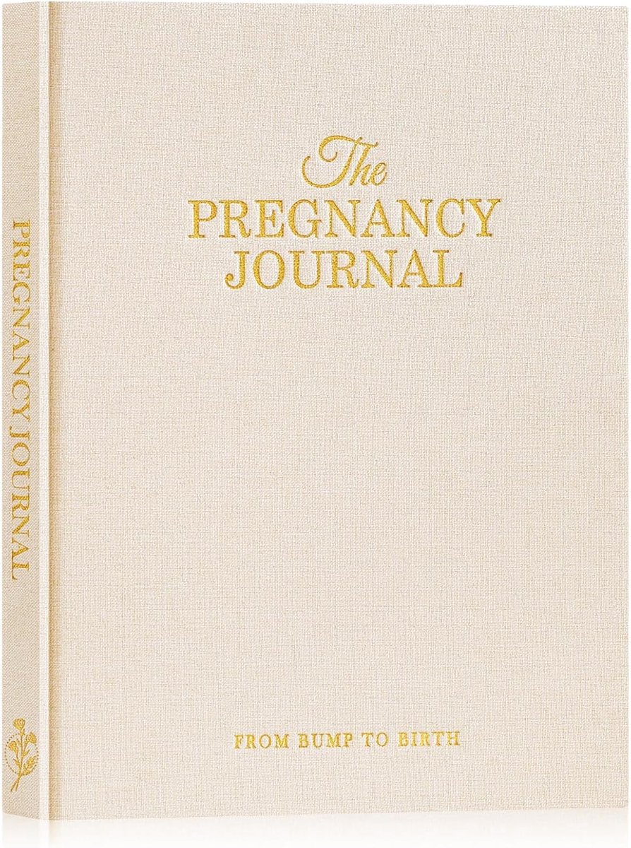 Thijox - Zwangerschapsdagboek voor Eerste Moeders, 156 Pagina's, Linnen, Beige, Herinneringsboek met Bloemenmotieven, Perfect voor Zwangere Vrouwen